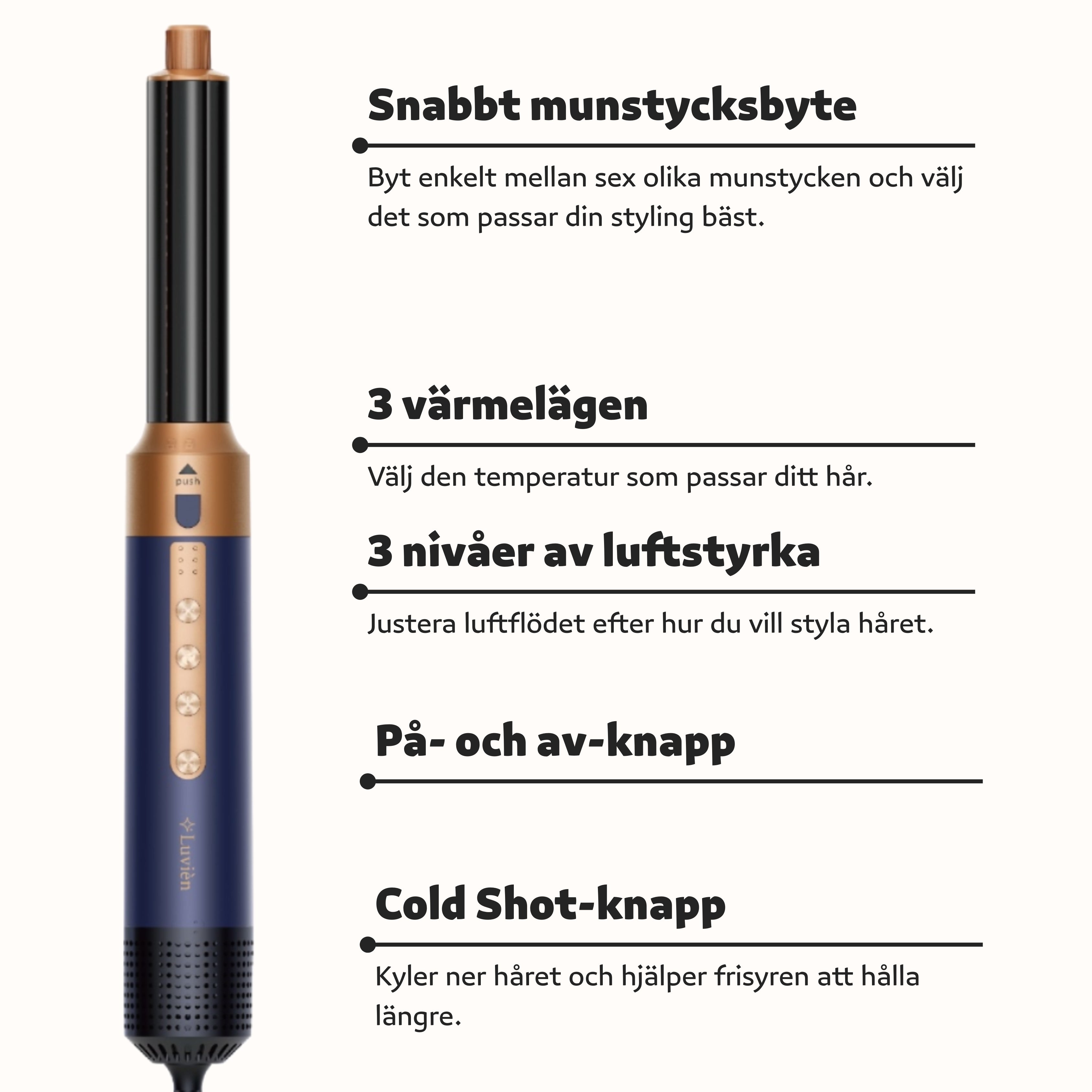 Luvièn Pro Multistyler 6-i-1 hårfön - Marinblå